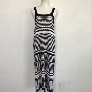 Joie Women Elegant Black White Monochrome Striped Knit Crochet Maxi Dress XL